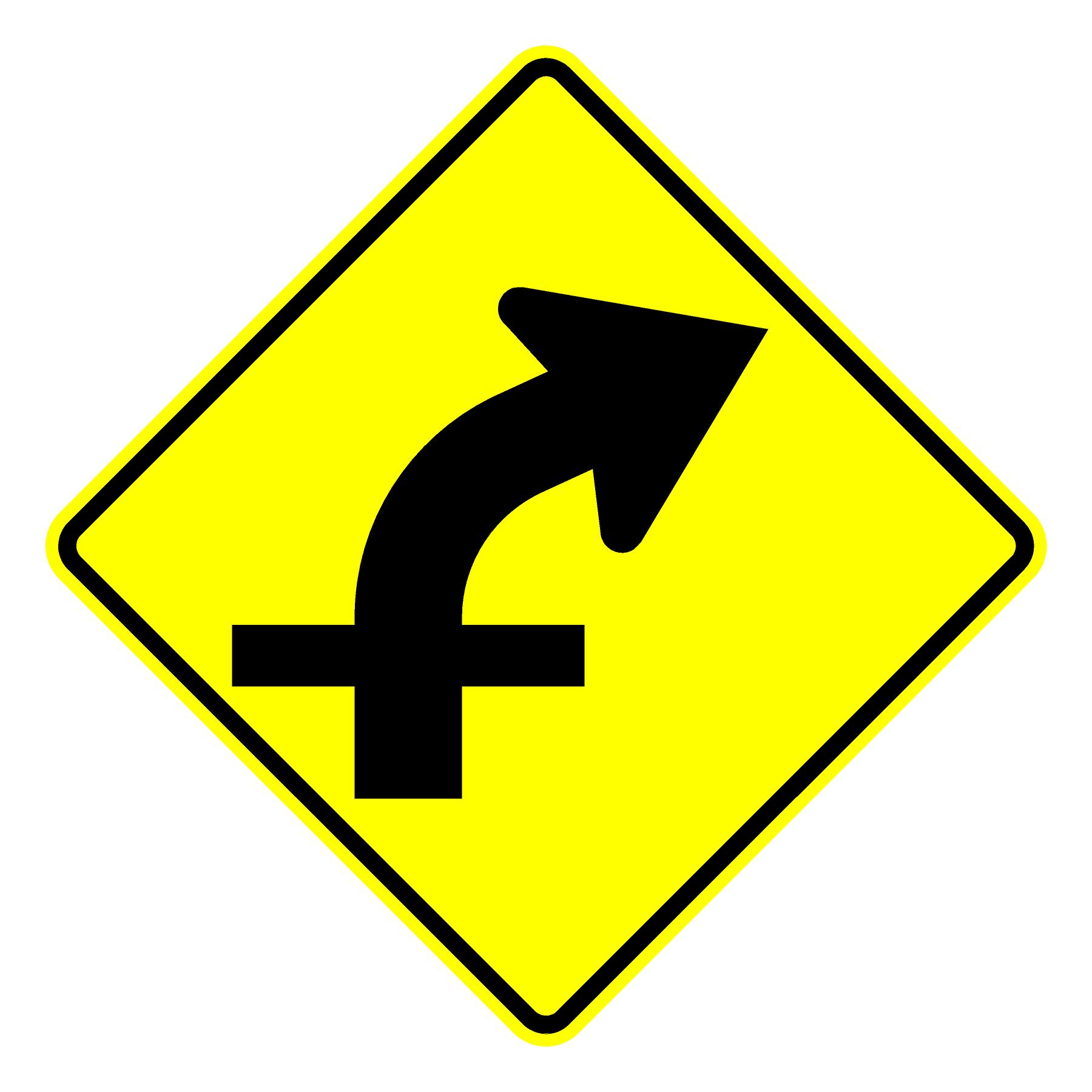 W1-10aR Right Curve with Horizontal Alignment /Intersection or Side Road